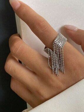 Silver Bead Tassel Ring – Adjustable Stainless Steel, Gift Ready